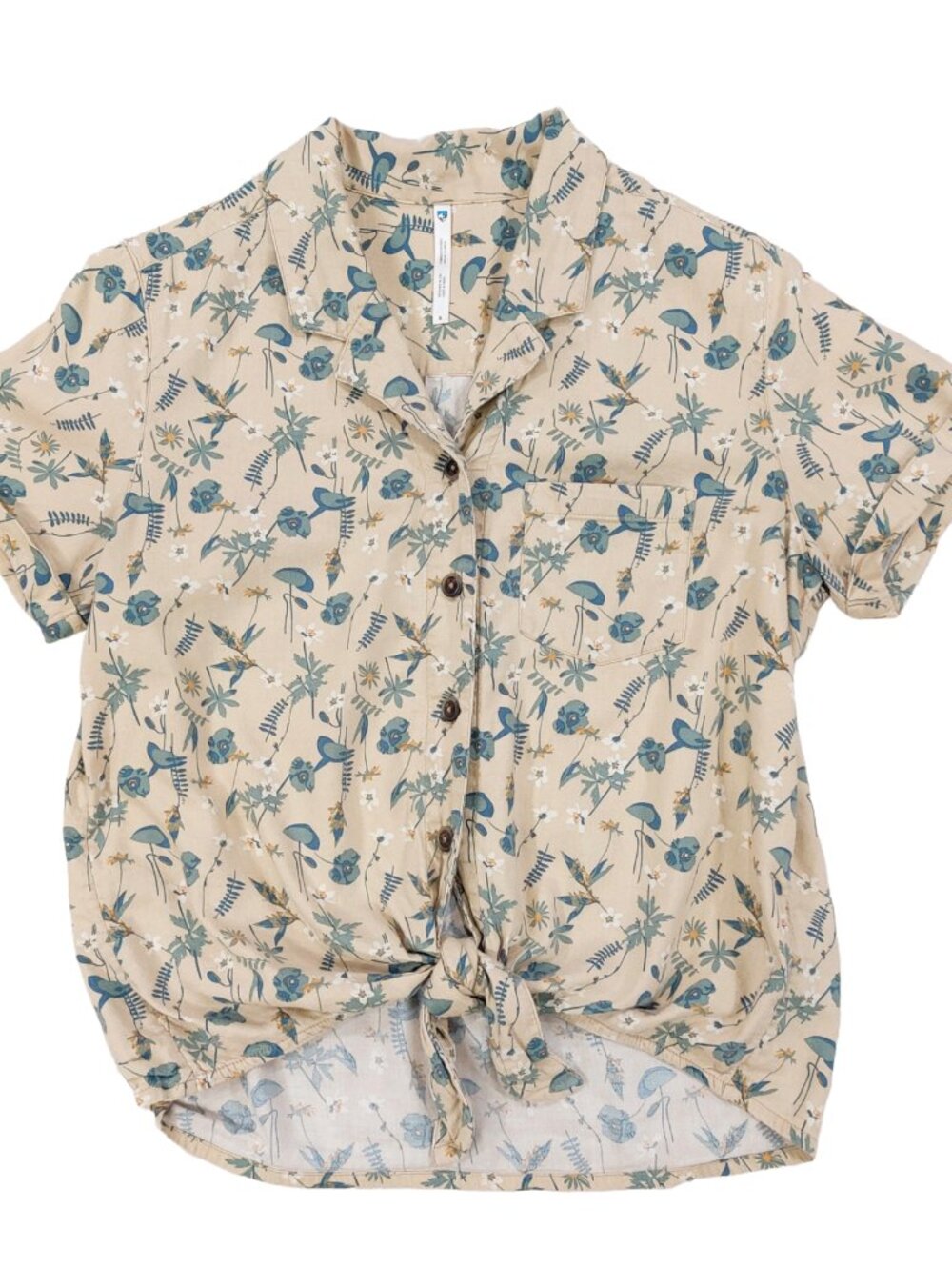 Kuhl Elsie Tie Front Top Womens Small, Floral Short Sleeve Camp Shirt, Sty 8191